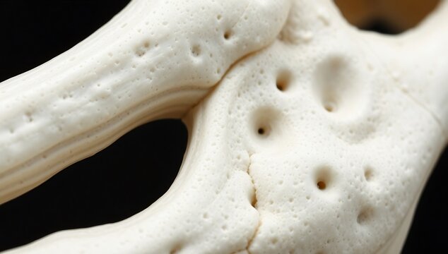Close-up Macro View of Porous Bone Structure with Small Holes.
