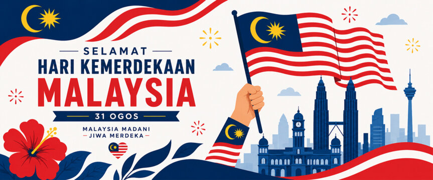 Malaysia Independence Day Celebration with Flag and Skyline