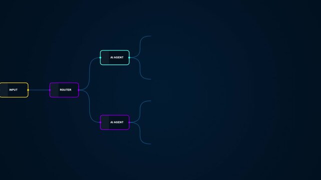 Professional Tech Animation of a Complex Data Management System Flow Showing AI Agents Parsing Syncing and Validating Information for Final Output