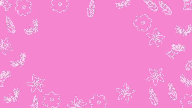 cute flower wallpaper witih pink background featuring simple pattern combine seamless scribble animation and empty space in center