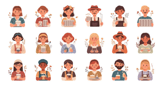Diverse Artisans  Small Business Owners Flat Vector Illustration Set for Handmade Crafts  Local Markets