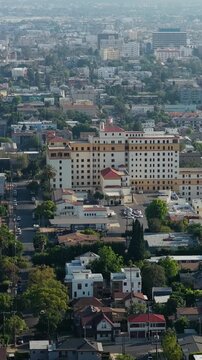 Urban landscape in Hollywood, Los Angeles, with prominent Church of Scientology Celebrity Centre International building