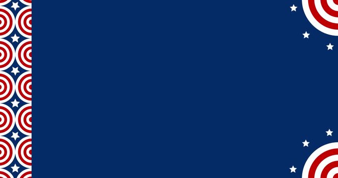 Copy space background animation for text and decorative ornaments in the colors of the United States flag. A combination of navy blue, red, and white.