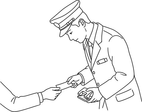 Man in uniform gives business card, hand receiving, exchange, formal meeting, polite gesture