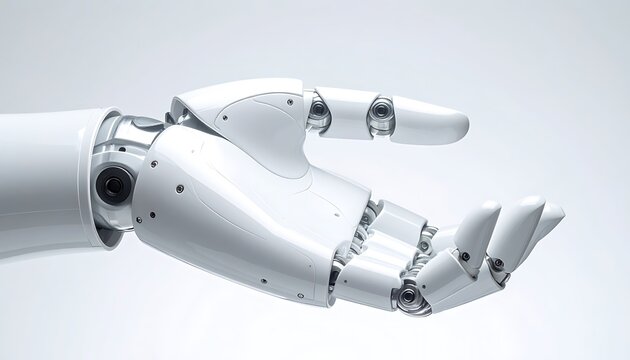 Advanced Robotic Hand extended in a gesture of offering or assistance against a clean white background
