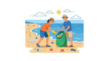 Obraz premium Volunteers Cleaning Beach Litter: Environmental Protection and Sustainability