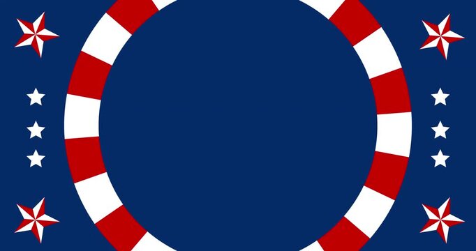 Copy space background animation for text and decorative ornaments in the colors of the United States flag. A combination of navy blue, red, and white.