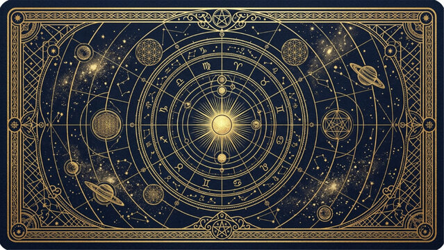 Celestial Planetary Orbit Tarot Card Back with Sacred Geometry