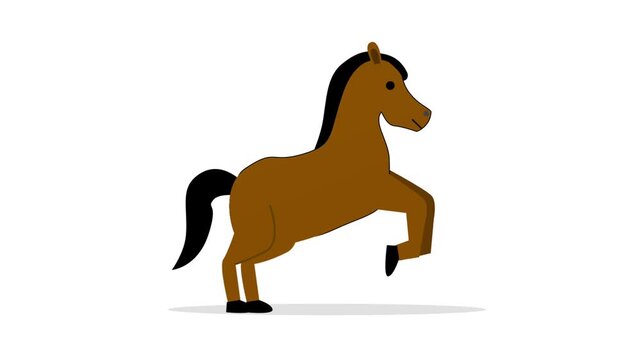Cartoon Brown Horse Rearing Flat Animation on white an Green Screen