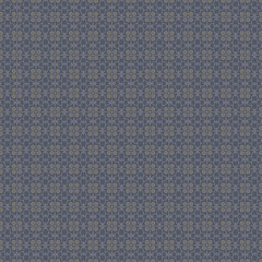 Fototapeta premium Seamless intricate geometric pattern featuring overlapping circles and gold dots on a slate grey background.