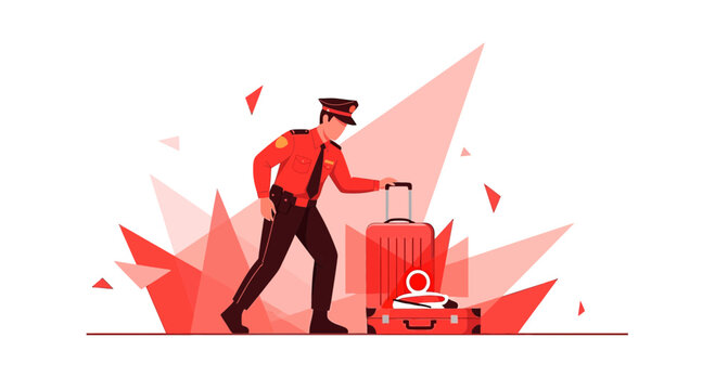Airport Security Officer Inspecting Luggage, Travel Safety