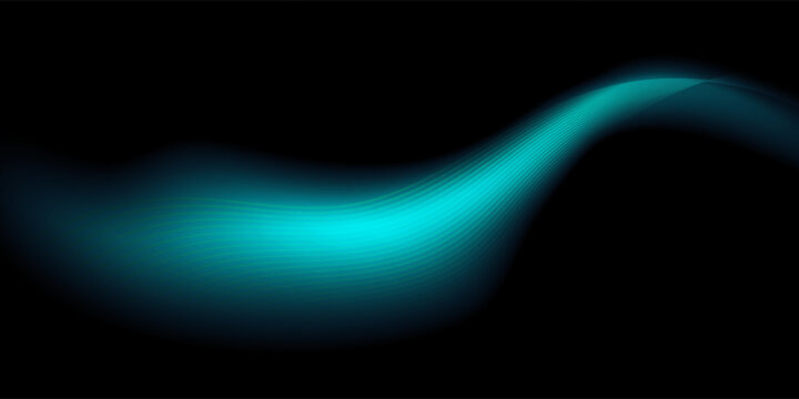Abstract blue dynamic wave line background. Futuristic fluid technology vector with flowing gradient smoke curves for artificial intelligence web banner.