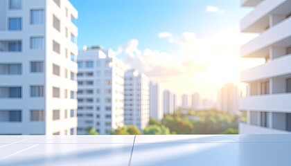 Obraz premium Modern White Apartment Buildings Under Bright Sunny Sky.