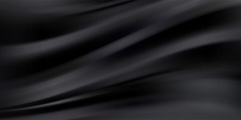 Fototapeta premium Luxury black silk fabric texture background. Elegant wavy satin and velvet cloth surface vector for premium VIP fashion presentation and wallpaper.