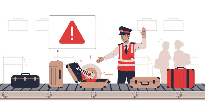 Airport Security Officer Inspecting Luggage at Baggage Claim