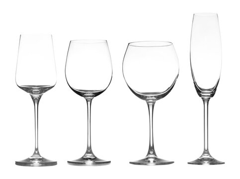Set of different empty glasses on transparent background, png