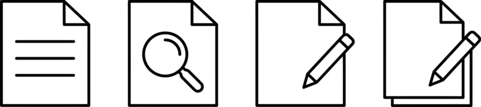 Vector icons of document file symbols with various editing tools