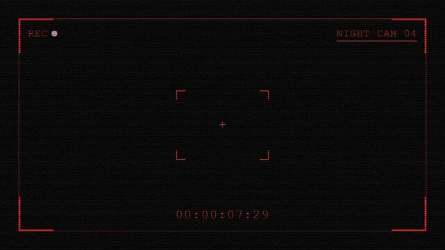 Camera Viewfinder Overlay with Red HUD Interface Elements and Digital Timecode for Security or Military Footage Simulations