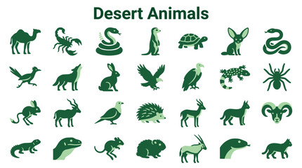 Fototapeta premium Desert Animals Collection Diverse Wildlife Creatures Illustration Set Isolated on White Background