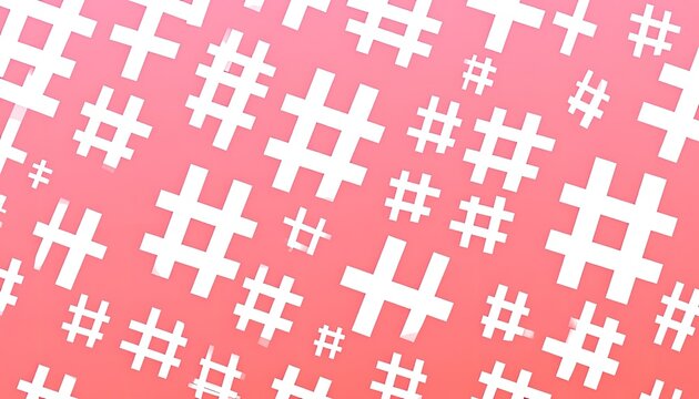 Seamless Pattern of White Hashtags on a Pink Gradient Background.