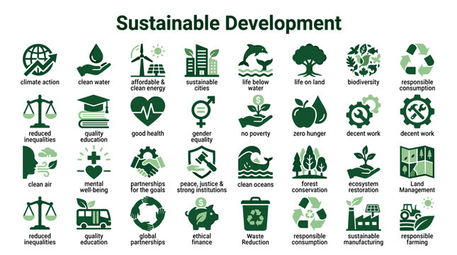Sustainable Development Goals Icons Set Global Environmental Social Economic Progress Concepts
