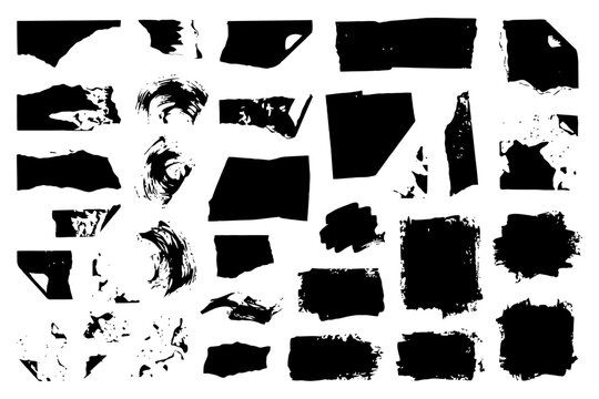 Abstract collection of torn paper textures with black and white contrast.