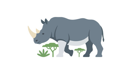 Fototapeta premium Illustration of a Rhino in African Savannah with Trees