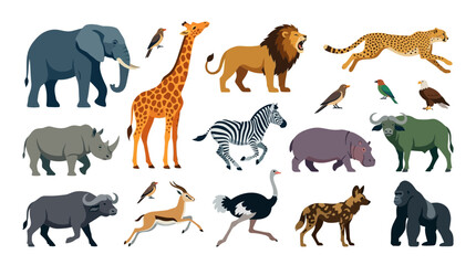 African Wildlife Animals Collection: Safari Animals Vector Illustration © Tid