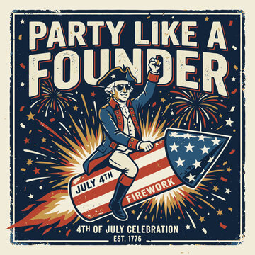 Party Like a Founder Riding Firework to Celebrate America Independence Day