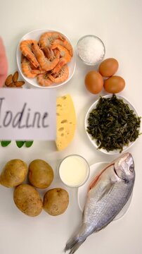 Foods that contain iodine. Selective focus.