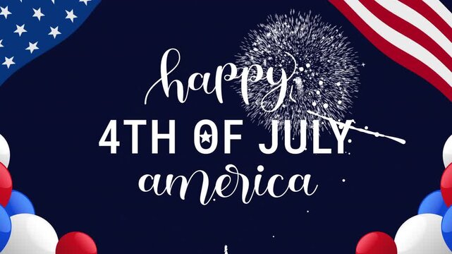 4th of july text with united states flag in a fireworks display for independence day celebrations. Suitable for patrioticthemed designs.
