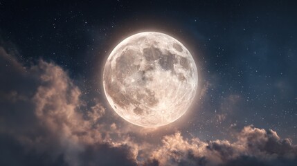Fototapeta premium Full moon shining bright in a cloudy night sky