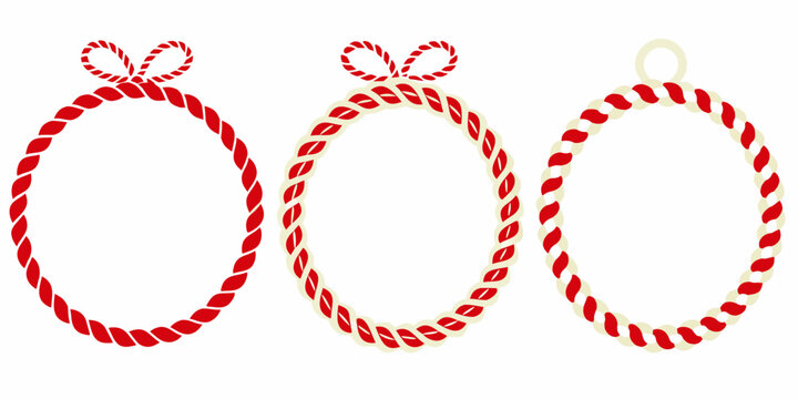 Shimenawa Sacred Ropes With White Background Three Red Circles