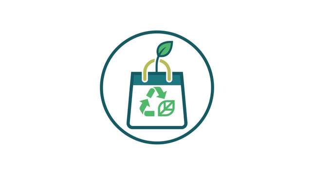 Eco-friendly shopping bag icon with recycling symbol and green sprout