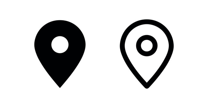 Location pin icon. Map marker, navigation, address, destination symbol vector.