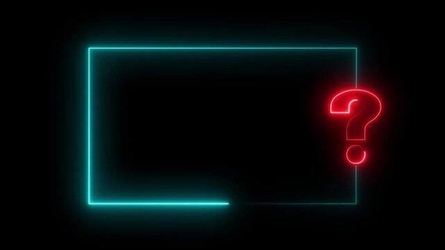Neon blue rectangular frame with a red question mark sign