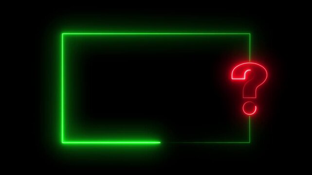Neon green frame with a glowing red question mark