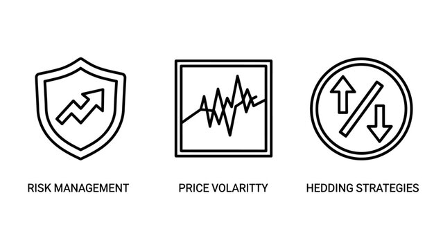 Financial risk management and market price volatility icons with management volatility strategies analysis investing protection business fluctuation currency stability portfolio forecast