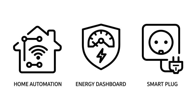 Smart home technology icons representing home automation energy dashboard smart plug usage automation dashboard technology illustration electricity consumption connected electrical