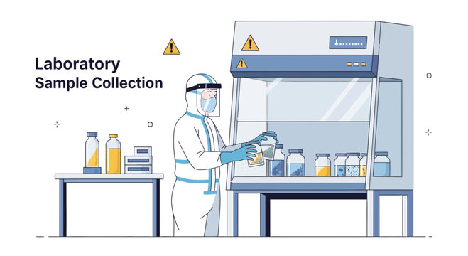 Scientist in Hazmat Suit Collecting Samples in Biosafety Cabinet