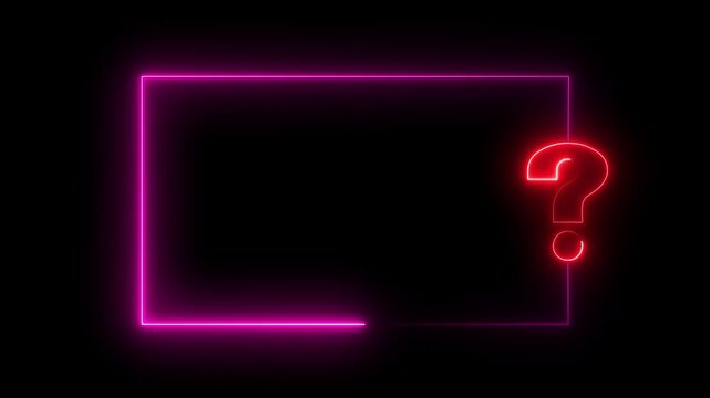 Pink neon rectangular frame with a glowing red question mark