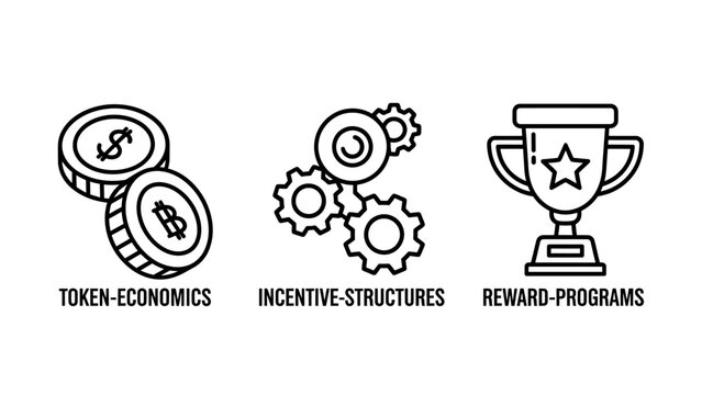Tokenomics and incentive structure reward icons with tokenomics incentive currency business structure mechanism strategy monetary investment gamification achievement motivation efficiency