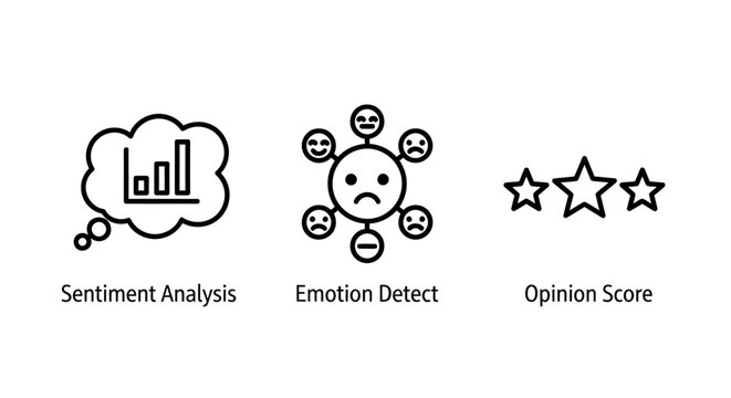 Set of digital marketing analytics icons representing sentiment analysis emotion detection and opinion scoring with sentiment analysis detection marketing analytics business feedback customer