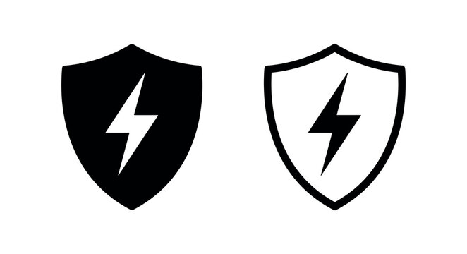 Power Shield or Energy Protection Icon Set - Solid and Outline Vector Illustration