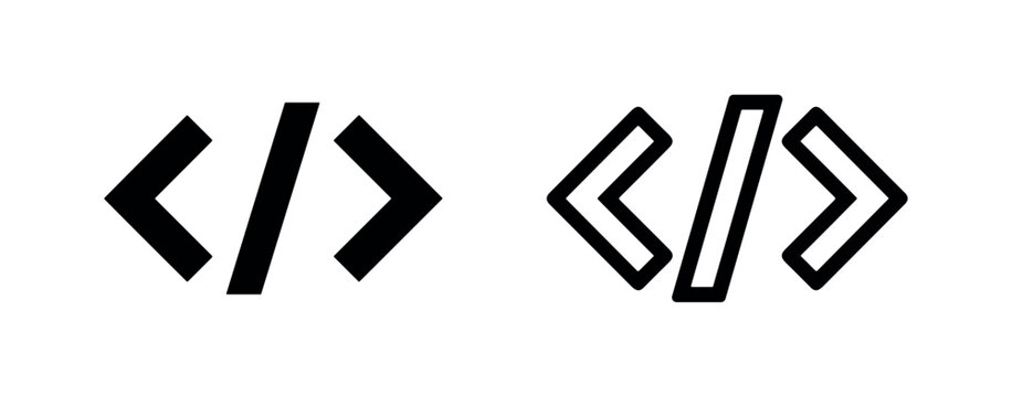 Code tags icon in filled and outline style, symbolizing programming, development, and web design.