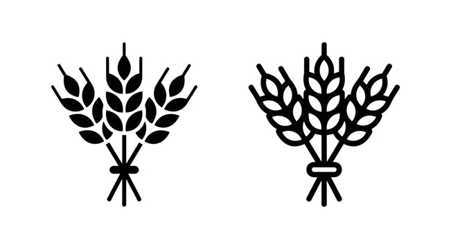 Wheat stalks grain agricultural harvest icon set