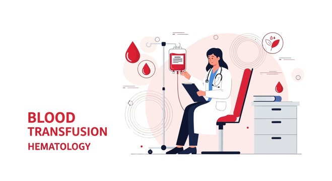 Doctor Administering Blood Transfusion for Hematology Patient in Medical Setting