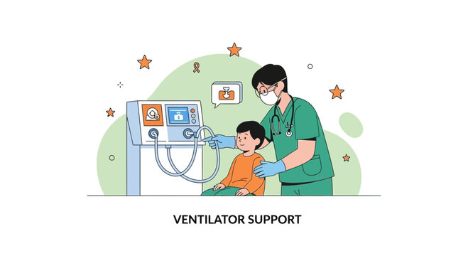 Doctor Attends Child on Ventilator Machine for Respiratory Support in Hospital