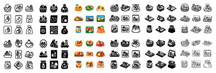 Fototapeta premium Breakfast and pastry vector symbols with bread egg jam for mobile app design in colorful vector art
