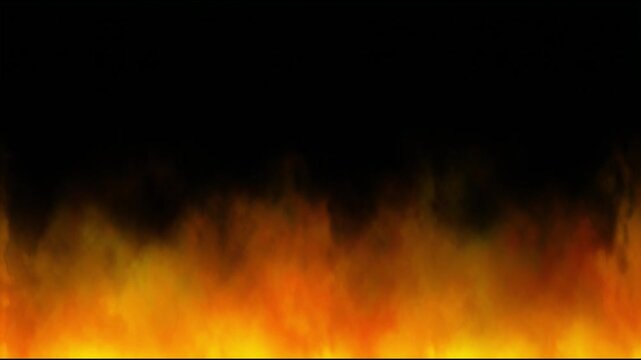 Realistic Fire Flames Burning and Rising Upward on Black Background, Hot Inferno Overlay Concept for Cinematic Video Editing and Filmmaking VFX, 4K Ultra HD Seamless Loop